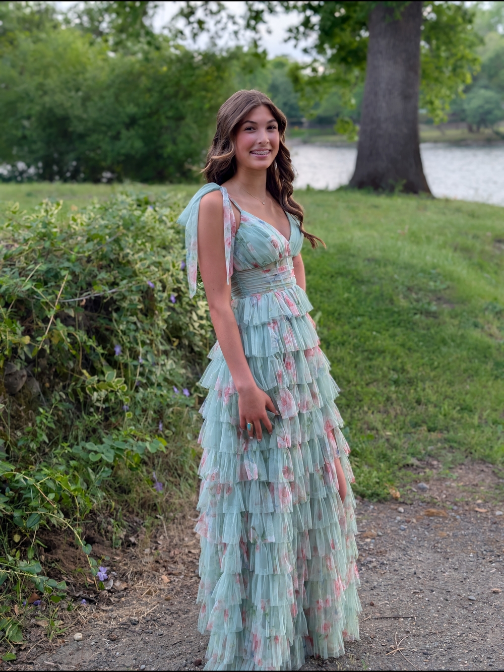 Floral Tiered Ruffle Prom Dress - Mint Floral